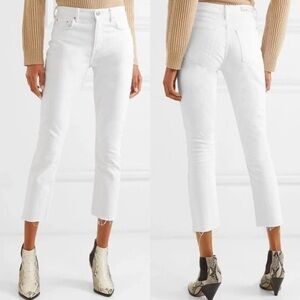 $230 New GRLFRND Reed Cropped Slim Jeans Bronco White Denim Prep NWOT Women’s 27